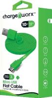Chargeworx CX4511GN Micro USB Flat Sync & Charge Cable, Green For use with smartphones, tablets and most Micro USB devices, Tangle-Free innovative design, Charge from any USB port, 10ft / 3m cord length, UPC 643620001172 (CX-4511GN CX 4511GN CX4511G CX4511) 