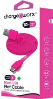Chargeworx CX4511PK Micro USB Flat Sync & Charge Cable, Pink For use with smartphones, tablets and most Micro USB devices, Tangle-Free innovative design, Charge from any USB port, 10ft / 3m cord length, UPC 643620001158 (CX-4511PK CX 4511PK CX4511P CX4511) 