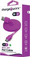 Chargeworx CX4511VT Micro USB Flat Sync & Charge Cable, Violet For use with smartphones, tablets and most Micro USB devices, Tangle-Free innovative design, Charge from any USB port, 10ft / 3m cord length, UPC 643620001141 (CX-4511VT CX 4511VT CX4511V CX4511) 