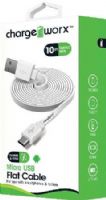Chargeworx CX4511WH Micro USB Flat Sync & Charge Cable, White For use with smartphones, tablets and most Micro USB devices, Tangle-Free innovative design, Charge from any USB port, 10ft / 3m cord length, UPC 643620001134 (CX-4511WH CX 4511WH CX4511W CX4511) 