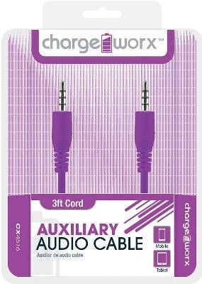 Chargeworx CX4516VT Auxiliary Audio Cable, Purple, 3.5mm Audio Cable, Universal for all 3.5mm devices, 3.3ft / 1m cord length, UPC 643620002322 (CX-4516VT CX 4516VT CX4516V CX4516)
