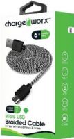 Chargeworx CX4526BK Micro-USB Braided Sync & Charge Cable, Black; For use with smartphones, tablets and most Micro USB devices; Tangle-Free innovative design; Charge from any USB port; 6ft / 1.8m cord length; UPC 643620452608 (CX-4526BK CX 4526BK CX4526B CX4526) 
