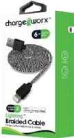 Chargeworx CX4530BK Lighthing Braided Sync and Charge Cable, Black; For iPhone 6S, 6/6Plus, 5/5S/5C, iPad, iPad Mini and iPod; Tangle-Free innovative design; Charge from any USB port; 6ft/1.8m Length; UPC 643620453001 (CX-4530BK CX 4530BK CX4530B CX4530) 