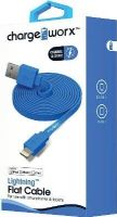 Chargeworx CX4536BL Lightning Flat Sync & Charge Cable, Blue For use with smartphones and tablets, Tangle-Free innovative design, Charge from any USB port, 3.3ft / 1m cord length, UPC 643620453629 (CX-4536BL CX 4536BL CX4536B CX4536) 