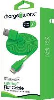 Chargeworx CX4536GN Lightning Flat Sync & Charge Cable, Green For use with smartphones and tablets, Tangle-Free innovative design, Charge from any USB port, 3.3ft / 1m cord length, UPC 643620453636 (CX-4536GN CX 4536GN CX4536G CX4536) 
