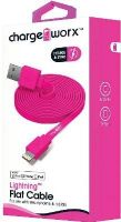 Chargeworx CX4536PK Lightning Flat Sync & Charge Cable, Pink For use with smartphones and tablets, Tangle-Free innovative design, Charge from any USB port, 3.3ft / 1m cord length, UPC 643620453643 (CX-4536PK CX 4536PK CX4536P CX4536) 