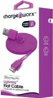Chargeworx CX4536VT Lightning Flat Sync & Charge Cable, Violet For use with smartphones and tablets, Tangle-Free innovative design, Charge from any USB port, 3.3ft / 1m cord length, UPC 643620453650 (CX-4536VT CX 4536VT CX4536V CX4536) 