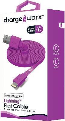 Chargeworx CX4536VT Lightning Flat Sync & Charge Cable, Violet For use with smartphones and tablets, Tangle-Free innovative design, Charge from any USB port, 3.3ft / 1m cord length, UPC 643620453650 (CX-4536VT CX 4536VT CX4536V CX4536)