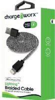 Chargeworx CX4538BK Lightning Braided Sync & Charge Cable, Black; For iPhone 6S, 6/6Plus, 5/5S/5C, iPad, iPad Mini and iPod; Tangle-Free innovative design; Charge from any USB port; 3.3ft/1m cord length; UPC 643620453803 (CX-4538BK CX 4538BK CX4538B CX4538) 