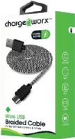 Chargeworx CX4539BK Micro-USB Braided Sync & Charge Cable, Black; For use with smartphones, tablets and most Micro USB devices; Tangle-Free innovative design; Charge from any USB port; 3.3ft / 1m cord length; UPC 643620453902 (CX-4539BK CX 4539BK CX4539B CX4539) 