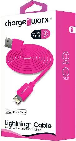 Chargeworx CX4600PK Lightning Sync & Charge Cable, Pink; For use with iPhone 6S, 6/6 Plus, 5/5S/5C, iPad, iPad Mini and iPod; Stylish, durable, innovative design; Charge from any USB port; 3.3ft/1m cord length; UPC 643620460047 (CX-4600PK CX 4600PK CX4600P CX4600)