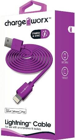 Chargeworx CX4600VT Lightning Sync & Charge Cable, Violet; For use with iPhone 6S, 6/6 Plus, 5/5S/5C, iPad, iPad Mini and iPod; Stylish, durable, innovative design; Charge from any USB port; 3.3ft/1m cord length; UPC 643620460054 (CX-4600VT CX 4600VT CX4600V CX4600)