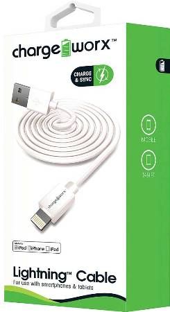 Chargeworx CX4600WH Lightning Sync & Charge Cable, White; For use with iPhone 6S, 6/6 Plus, 5/5S/5C, iPad, iPad Mini and iPod; Stylish, durable, innovative design; Charge from any USB port; 3.3ft/1m cord length; UPC 643620460061 (CX-4600WH CX 4600WH CX4600W CX4600)