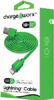 Chargeworx CX4601GN Lightning Sync & Charge Cable, Green; For use with iPhone 6S, 6/6Plus, 5/5S/5C, iPad, iPad Mini, iPod; Stylish, durable, innovative design; Charge from any USB port; 10ft./3m Length; UPC 643620460139 (CX-4601GN CX 4601GN CX4601G CX4601) 