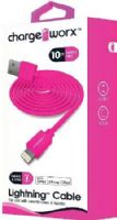 Chargeworx CX4601PK Lightning Sync & Charge Cable, Pink; For use with iPhone 6S, 6/6Plus, 5/5S/5C, iPad, iPad Mini, iPod; Stylish, durable, innovative design; Charge from any USB port; 10ft./3m Length; UPC 643620460146 (CX-4601PK CX 4601PK CX4601P CX4601) 