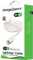 Chargeworx CX4601WH Lightning Sync & Charge Cable, White; For use with iPhone 6S, 6/6Plus, 5/5S/5C, iPad, iPad Mini, iPod; Stylish, durable, innovative design; Charge from any USB port; 10ft./3m Length; UPC 643620460160 (CX-4601WH CX 4601WH CX4601W CX4601) 