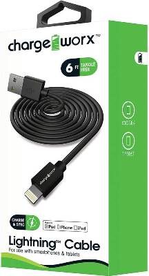 Chargeworx CX4602BK Lightning Sync & Charge Cable, Black; For use with iPhone 6S, 6/6Plus, 5/5S/5C, iPad, iPad Mini, iPod, smartphobes and tablets; Stylish, durable, innovative design; Charge from any USB port; 6ft / 1.8m cord length; UPC 643620460207 (CX-4602BK CX 4602BK CX4602B CX4602)