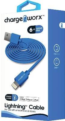 Chargeworx CX4602BL Lightning Sync & Charge Cable, Blue; For use with iPhone 6S, 6/6Plus, 5/5S/5C, iPad, iPad Mini, iPod, smartphobes and tablets; Stylish, durable, innovative design; Charge from any USB port; 6ft / 1.8m cord length; UPC 643620460221 (CX-4602BL CX 4602BL CX4602B CX4602)