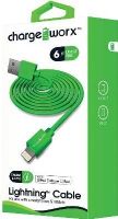 Chargeworx CX4602GN Lightning Sync & Charge Cable, Green; For use with iPhone 6S, 6/6Plus, 5/5S/5C, iPad, iPad Mini, iPod, smartphobes and tablets; Stylish, durable, innovative design; Charge from any USB port; 6ft / 1.8m cord length; UPC 643620460238 (CX-4602GN CX 4602GN CX4602G CX4602) 
