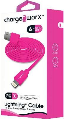 Chargeworx CX4602PK Lightning Sync & Charge Cable, Pink; For use with iPhone 6S, 6/6Plus, 5/5S/5C, iPad, iPad Mini, iPod, smartphobes and tablets; Stylish, durable, innovative design; Charge from any USB port; 6ft / 1.8m cord length; UPC 643620460245 (CX-4602PK CX 4602PK CX4602P CX4602)