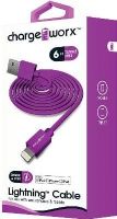 Chargeworx CX4602VT Lightning Sync & Charge Cable, Violet; For use with iPhone 6S, 6/6Plus, 5/5S/5C, iPad, iPad Mini, iPod, smartphobes and tablets; Stylish, durable, innovative design; Charge from any USB port; 6ft / 1.8m cord length; UPC 643620460252 (CX-4602VT CX 4602VT CX4602V CX4602) 