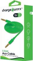 Chargeworx CX4616GN Auxiliar Audio Cable, Green For use with most mobile and audio devices, 3.5mm plug-to-3.5mm plug, High-quality audio, Universal for all 3.5mm devices, Gold-plated connectors, Durable tangle free design, 3.3ft / 1m cord length (CX-4616GN CX 4616GN CX4616G CX4616) 