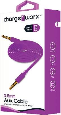 Chargeworx CX4616VT Auxiliar Audio Cable, Violet For use with most mobile and audio devices, 3.5mm plug-to-3.5mm plug, High-quality audio, Universal for all 3.5mm devices, Gold-plated connectors, Durable tangle free design, 3.3ft / 1m cord length (CX-4616VT CX 4616VT CX4616V CX4616)