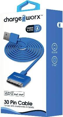 Chargeworx CX4621BL Sync & Charge Cable, Blue For use with iPhone 4/4S, iPad and iPod; Stylish, durable, innovative design; Charge from any USB port; 3.3ft/1m cord length; UPC 643620462126 (CX-4621BL CX 4621BL CX4621B CX4621)