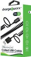 Chargeworx CX4701BK Lightning USB Sync & Charge Coiled Cable, Black For use with all Micro USB powered smartphones and tablets, 3.0 ft cord length, UPC 643620470107 (CX-4701BK CX 4701BK CX4701B CX4701) 