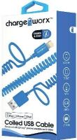 Chargeworx CX4701BL Lightning USB Sync & Charge Coiled Cable, Blue For use with all Micro USB powered smartphones and tablets, 3.0 ft cord length, UPC 643620470121 (CX-4701BL CX 4701BL CX4701B CX4701) 