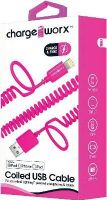 Chargeworx CX4701PK Lightning USB Sync & Charge Coiled Cable, Pink For use with all Micro USB powered smartphones and tablets, 3.0 ft cord length, UPC 643620470145 (CX-4701PK CX 4701PK CX4701P CX4701) 