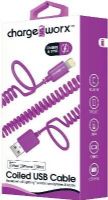 Chargeworx CX4701VT Lightning USB Sync & Charge Coiled Cable, Violet For use with all Micro USB powered smartphones and tablets, 3.0 ft cord length, UPC 643620470152 (CX-4701VT CX 4701VT CX4701V CX4701) 