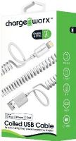 Chargeworx CX4701WH Lightning USB Sync & Charge Coiled Cable, White For use with all Micro USB powered smartphones and tablets, 3.0 ft cord length, UPC 643620470169 (CX-4701WH CX 4701WH CX4701W CX4701) 