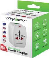 Chargeworx CX5001WH International Travel Adapter, White; Built in surge protector; LED power indicator; Compact design; Compatible with a variety of electronic devices; Power Rating 10A/250VAC ~ 15A/125VAC; North America, Europe, UK, Australia & China; UPC 643620001516 (CX-5001WH CX 5001WH CX5001W CX5001) 