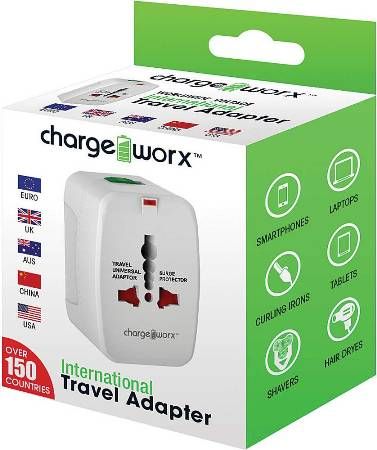 Chargeworx CX5001WH International Travel Adapter, White; Built in surge protector; LED power indicator; Compact design; Compatible with a variety of electronic devices; Power Rating 10A/250VAC ~ 15A/125VAC; North America, Europe, UK, Australia & China; UPC 643620001516 (CX-5001WH CX 5001WH CX5001W CX5001)