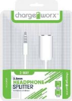 Chargeworx CX5006WH Retractable 2-Way Headphone Splitter, White, Connect up-to 2 headphones on one device, 3.5mm audio jack, Extends up to 3ft / 1m, Secure fit connectors, UPC 643620500632 (CX-5006WH CX 5006WH CX5006W CX5006) 
