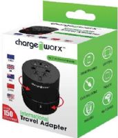 Chargeworx CX5010BK International Travel Adapter, Black; Twist to choose region design Worldwide Voltage; Built in surge protector; LED power indicator; Compact design; Compatible with a variety of electronic devices; North America, Europe, UK, Australia & China; 4 plugs in 1 adapter for use in over 150 countries; Input voltage: AC 100V-240V(non-grounding); UPC 643620501009 (CX-5010BK CX 5010BK CX5010B CX5010) 