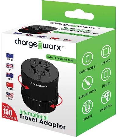 Chargeworx CX5010BK International Travel Adapter, Black; Twist to choose region design Worldwide Voltage; Built in surge protector; LED power indicator; Compact design; Compatible with a variety of electronic devices; North America, Europe, UK, Australia & China; 4 plugs in 1 adapter for use in over 150 countries; Input voltage: AC 100V-240V(non-grounding); UPC 643620501009 (CX-5010BK CX 5010BK CX5010B CX5010)