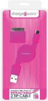 Chargeworx CX5500PK Retractable Micro USB Sync & Charge Cable with 30-Pin Tip, Pink; Fits with iPhone 4/4S, iPad, iPod & most Micro-USB devices; Stylish, durable, innovative design; Charge from any USB port; Tangle Free design; 3.3ft/1m cord length; UPC 643620001356 (CX-5500PK CX 5500PK CX5500P CX5500) 