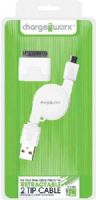 Chargeworx CX5500WH Retractable Micro USB Sync & Charge Cable with 30-Pin Tip, White; Fits with iPhone 4/4S, iPad, iPod & most Micro-USB devices; Stylish, durable, innovative design; Charge from any USB port; Tangle Free design; 3.3ft/1m cord length; UPC 643620001332 (CX-5500WH CX 5500WH CX5500W CX5500) 