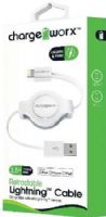 Chargeworx CX5501WH Retractable Lightning Sync & Charge Cable, White; For iPhone 6S, 6/6Plus, 5/5S/5C, iPad, iPad Mini and iPod; Tangle-Free innovative retractale design; Charge from any USB port; 3.5ft/1m cord length; UPC 643620001394 (CX-5501WH CX 5501WH CX5501W CX5501) 