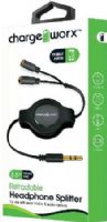 Chargeworx CX5514BK Retractable 2-Way Headphone Splitter, Black For use with most mobile & audio devices, Connect up-to 2 headphones on one device, 3.5mm audio jack, Secure fit connectors, Durable tangle free retractable design, Extends up to 3.5ft / 1m, UPC 643620551400 (CX-5514BK CX 5514BK CX5514B CX5514) 