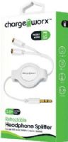 Chargeworx CX5514WH Retractable 2-Way Headphone Splitter, White For use with most mobile & audio devices, Connect up-to 2 headphones on one device, 3.5mm audio jack, Secure fit connectors, Durable tangle free retractable design, Extends up to 3.5ft / 1m, UPC 643620551462 (CX-5514WH CX 5514WH CX5514W CX5514) 