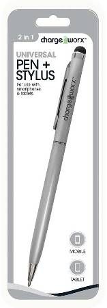 Chargeworx CX6007SL Universal Pen & Stylus, Silver For use with smartphones and tablets, Works with all capacitive touch surfaces, Soft-touch sponge tip and ball point pen, Lightweight body, Glides smoothly across touchscreens, Allows to type accurately and comfortably, UPC 643620600726 (CX-6007SL CX 6007SL CX6007S CX6007)