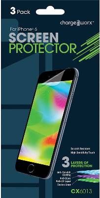 Chargeworx CX6013 Screen Protector (3-Pack) For use with iPhone 6, 3 Layers of Protection, High Sensitivity Touch, Anti Scratch/Dirt, Highly Transparent, Easy to Apply, Scratch & Fingerprint Resistant, UPC 643620601303 (CX-6013 CX 6013)
