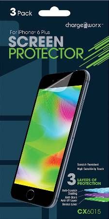 Chargeworx CX6015 Screen Protector (3-Pack), For use with iPhone 6 Plus, Anti-Scratch Coating, Anti-Glare, Anti-UV Layer Device Liner, Highly Transparent, Scratch & Fingerprint Resistant, High Sensitivity Touch, Easy to Apply, UPC 643620601501 (CX-6015 CX 6015)