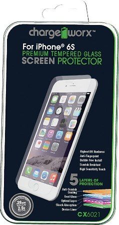 Chargeworx CX6021 Premium Tempered Glass Screen Protector For use with iPhone 6S, Highest 9H hardness, Anti-fingerprint, HD clear glass, Scratch resistant, Light penetration ratio 95%++, High Sensitivity Touch, 100% of glass base made in Japan, UPC 643620602102 (CX-6021 CX 6021)