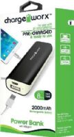 Chargeworx CX6505BK Power Bank with USB Port, Black, Compact design, For use with all smartphones, 2000 mAh Rechargeable Battery, Power indicator light, Flash light, Includes charging cable, UPC 643620002919 (CX-6505BK CX 6505BK CX6505B CX6505) 