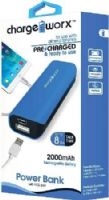 Chargeworx CX6505BL Power Bank with USB Port, Blue, Compact design, For use with all smartphones, 2000 mAh Rechargeable Battery, Power indicator light, Flash light, Includes charging cable, UPC 643620002933 (CX-6505BL CX 6505BL CX6505B CX6505) 