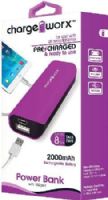 Chargeworx CX6505VT Power Bank with USB Port, Purple, Compact design, For use with all smartphones, 2000 mAh Rechargeable Battery, Power indicator light, Flash light, Includes charging cable, UPC 643620650561 (CX-6505VT CX 6505VT CX6505V CX6505) 
